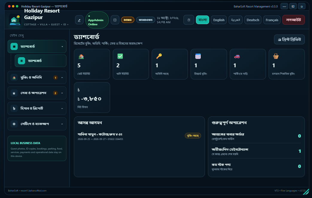 রিসোর্ট ম্যানেজম্যাট dashboard